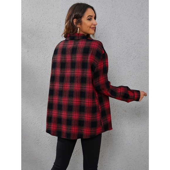 Preppy Plaid Print oversized long sleeve button up Shirt - Picture 2 of 11